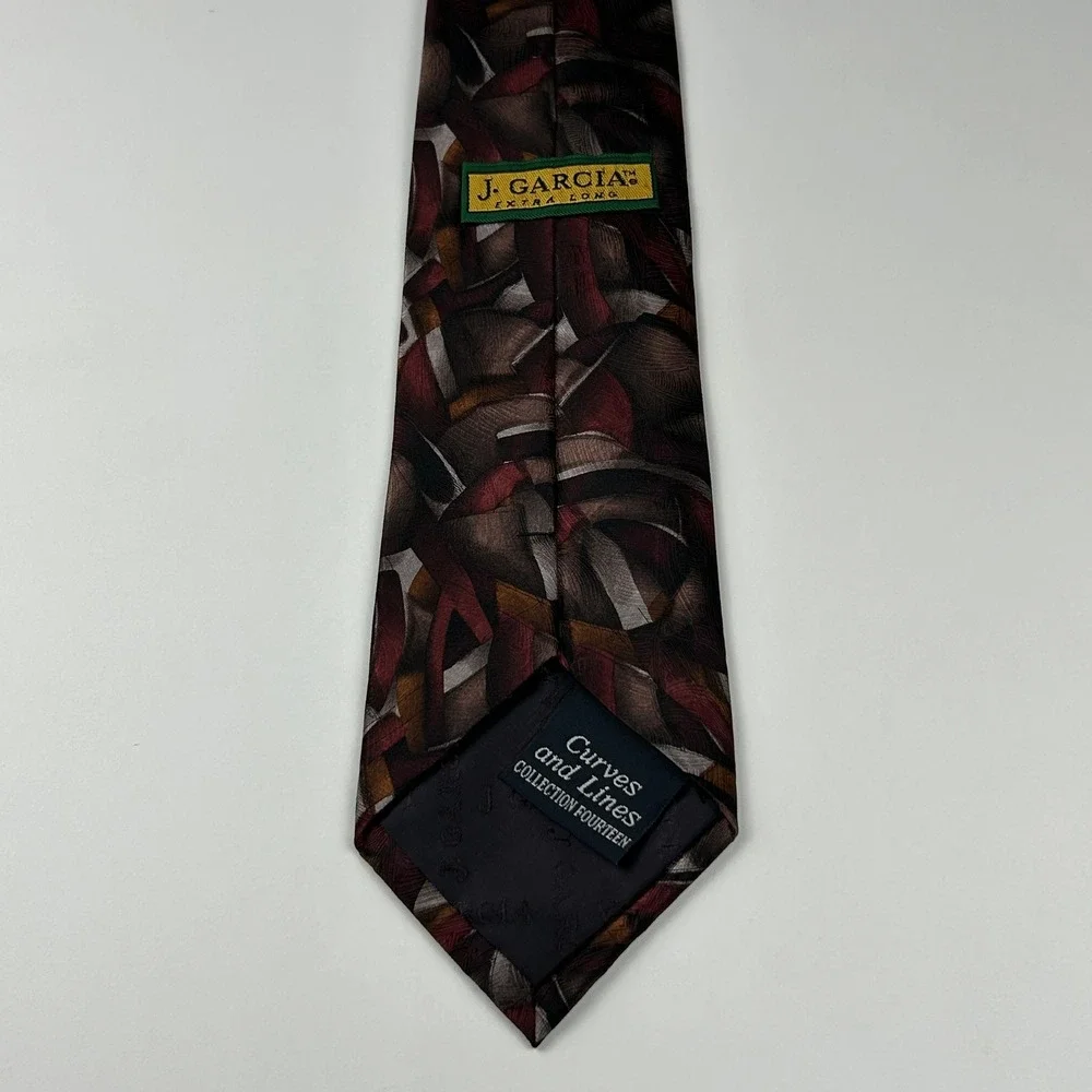 Vintage 1996 J Garcia‎ Curves and Lines Burgundy Abstract 100% Silk Tie Korea